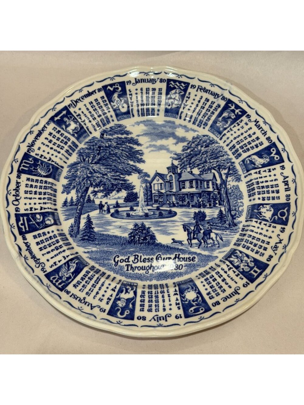 Myott 1980 Bless Our House Horoscope Plate Blue Transfer Collectible England 9"